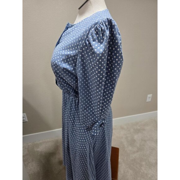 Vintage Blue Polka Dot Dress With Puff Sleeves Bow Accents & Button Front Size 1 - Picture 6 of 9